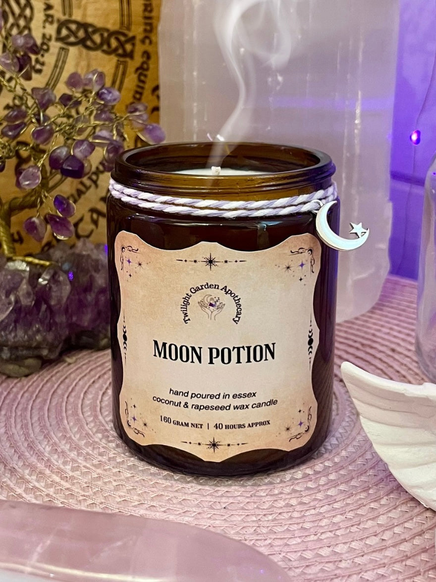 Artisan Apothecary Jar Candle with charm - ‘Moon Potion’ - Choose your label - 2 for £25.00
