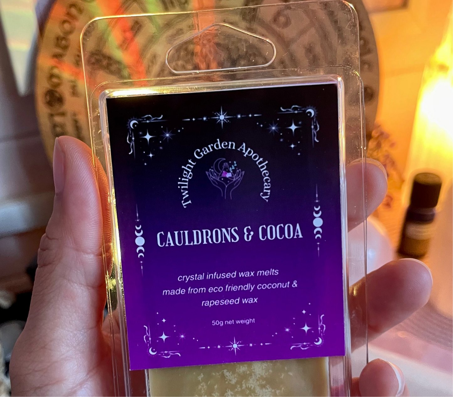 Wax Melts Snap Bar - Infused with Tigers Eye Crystal Chips - ‘Cauldrons & Cocoa’
