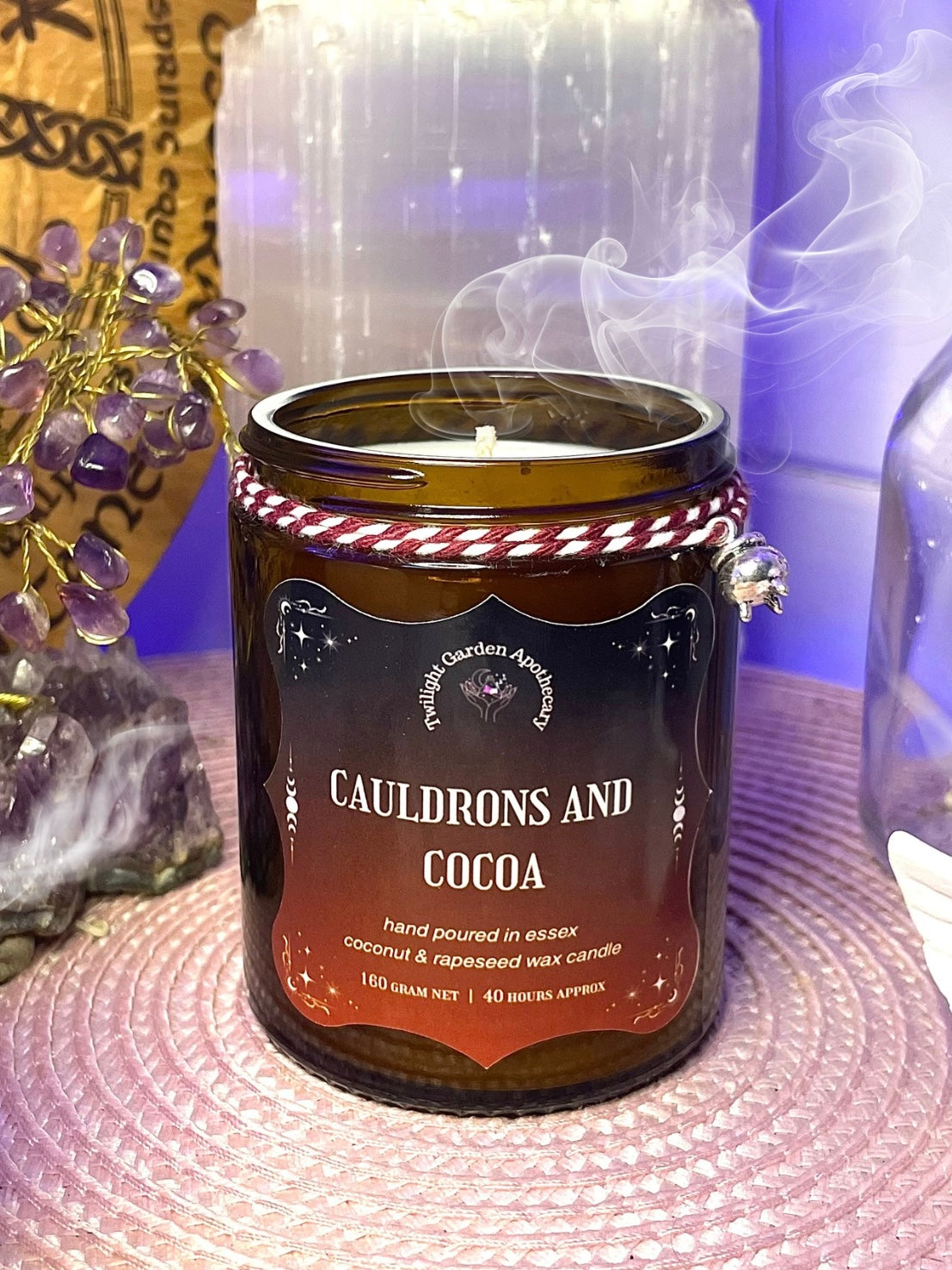 Artisan Apothecary Jar Candle with charm ‘ - Cauldrons & Cocoa’ Choose your Label! - 2 for £25.00
