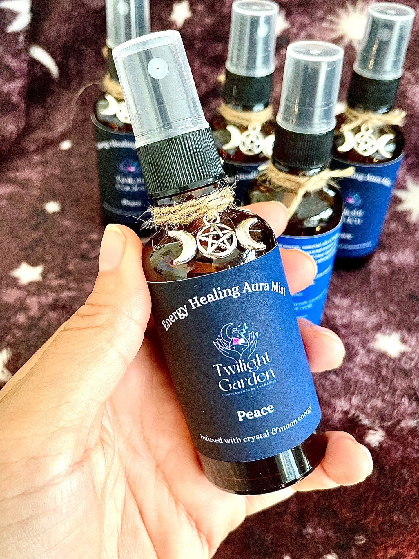 Peace Crystal Energy Infused & Aromatherapy Aura Mist - Stress & Anxiety Management - Ylang Ylang, Lavender & Vanilla - Amethyst Chips - Polysorbate free
