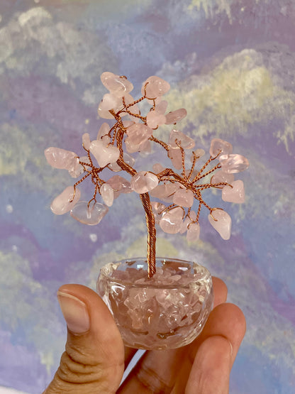 Mini Rose Quartz Tree with Clear Cup