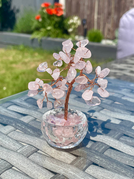 Mini Rose Quartz Tree with Clear Cup