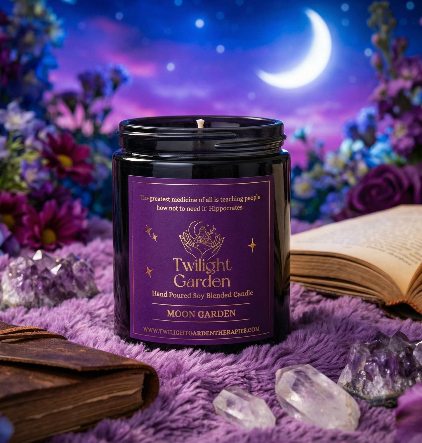 Hippocrates Collection 💫 ‘ Moon Garden ‘ Scented Soy Blend Candle - Gold foil labelled