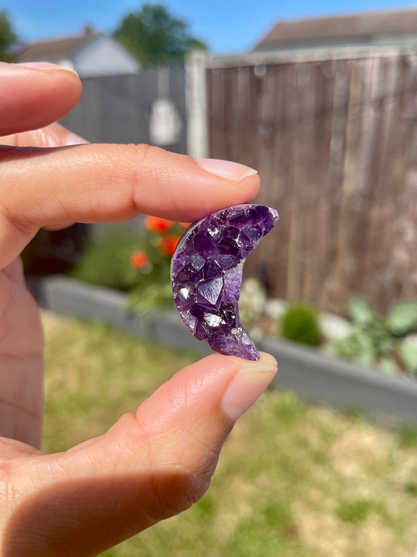 Miniature Druze Amethyst Crescent Moon 30 mm