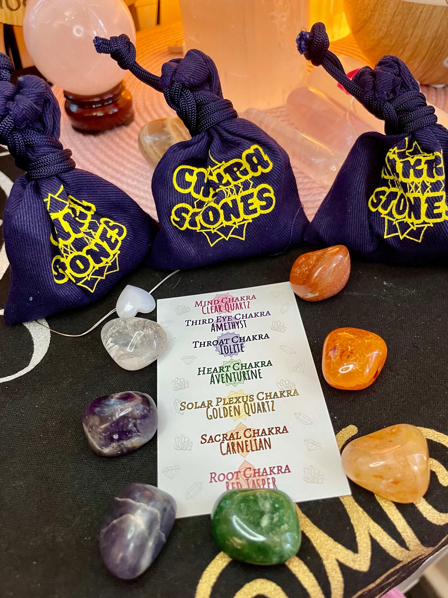 Chakra Healing Stones Set with Card & Storage Pouch