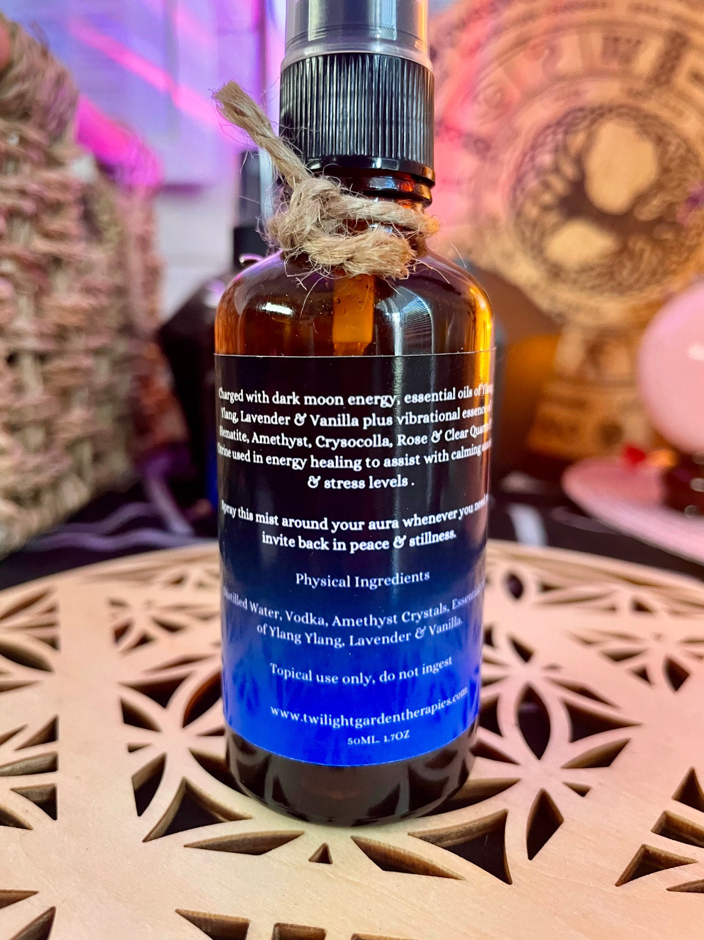 Peace Crystal Energy Infused & Aromatherapy Aura Mist - Stress & Anxiety Management - Ylang Ylang, Lavender & Vanilla - Amethyst Chips - Polysorbate free