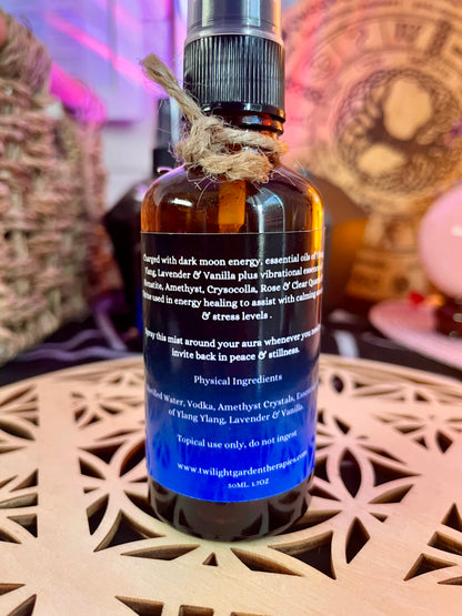 Peace Crystal Energy Infused & Aromatherapy Aura Mist - Stress & Anxiety Management - Ylang Ylang, Lavender & Vanilla - Amethyst Chips - Polysorbate free