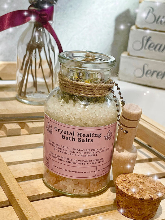 Crystal Energy Infused Healing Aromatherapy Bath Salt Soak - Relaxing - Destress - Clear Negative Energy - Herbal Aroma - Crystal Tincture - Vegan - Natural - No synthetics or nasties